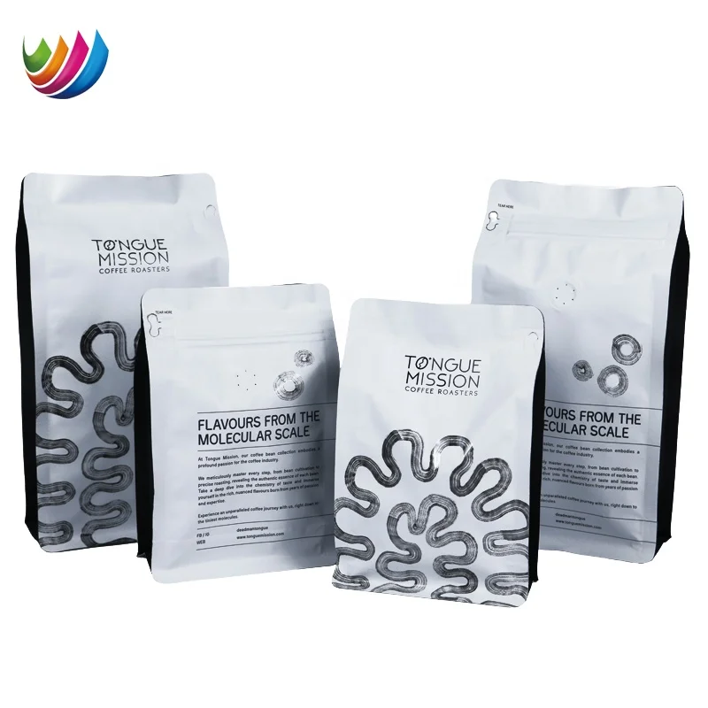 Custom printing 8oz 12oz 16oz 5LB matte finished flat bottom stand up pouch wholesale coffee bag with valve