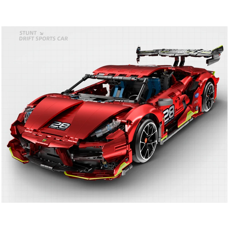 Wine Red Bull Power Edition RC car Moc toys Christmas present bricks Model Building Block Toy 2023 New wanzhi 9828-2