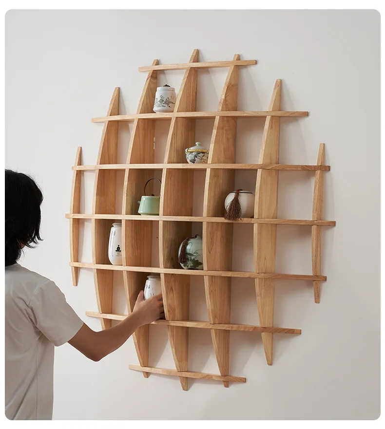 Antiquestand Display Case Rastic Wooden Round Shelf Wall Mounted Floating Shelf Display Storage Bookshelf