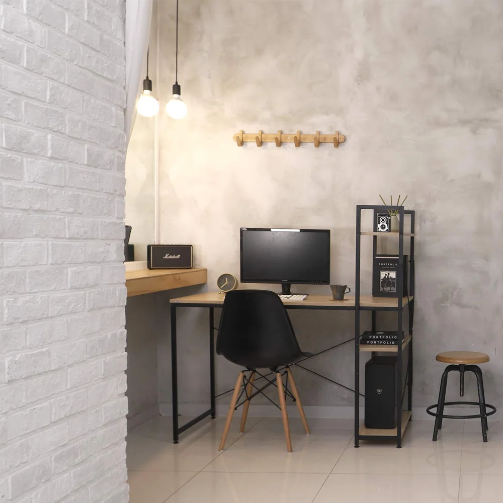 Modern Simple Style Multi-purpose Flat L shape Home Office Standing Table Wooden with Shelves Computer Desks