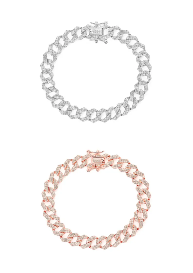 BAROLI Cuban Thick Link Chain watch Bracelet Luxury 925 silver Bracelets golden zircon Bangles Bling