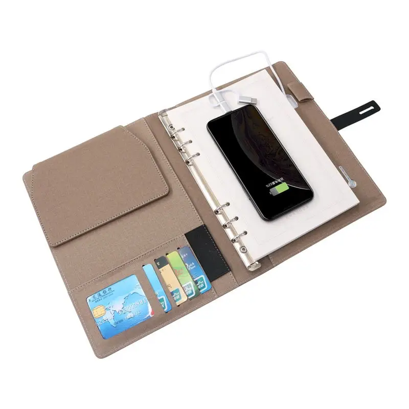 2022 Multi-Functional Binder Spiral Diary Power Bank Notebook with Phone Folder Wireless Charging Business Note Book