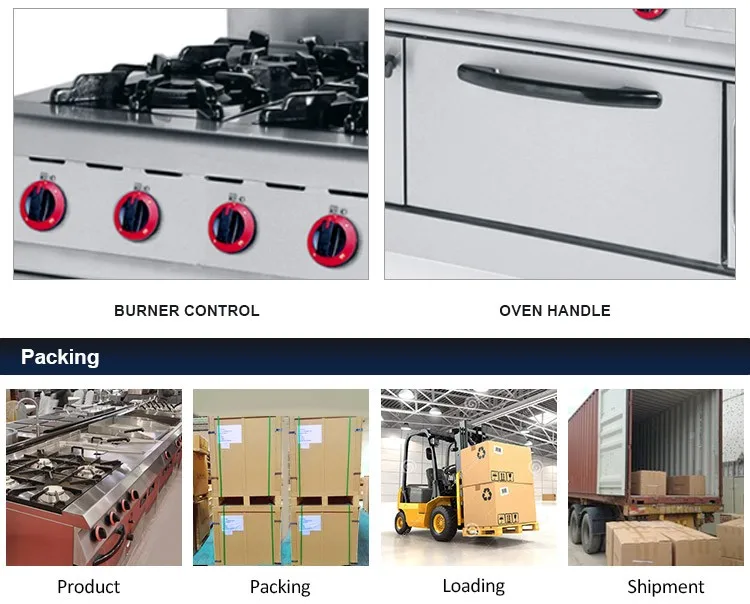 CE Approved Commercial Gas Ran Stainless Steel 4 Burner Griddle Electric Oven Free-Standing Household Outdoor Use Includes Grill
