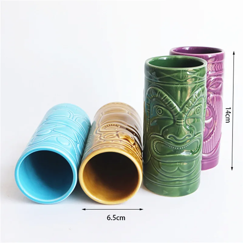 Hot sale custom Ceramic colorful Tiki Cup cocktail mug without Handle