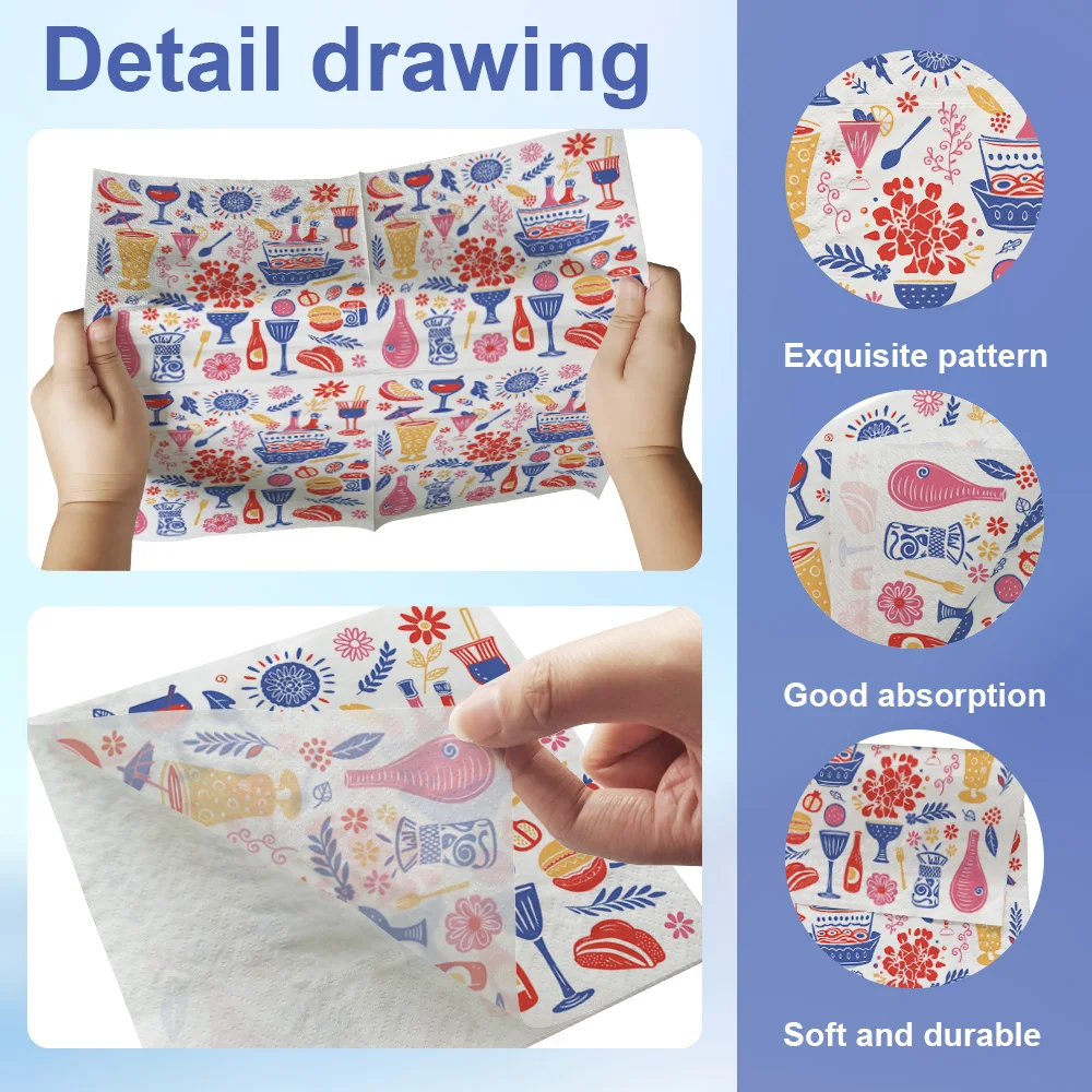 Printed Christmas Paper Napkins Decorative Dinner Restaurant Serviettes Custom With Logo Table Tissues For Bars