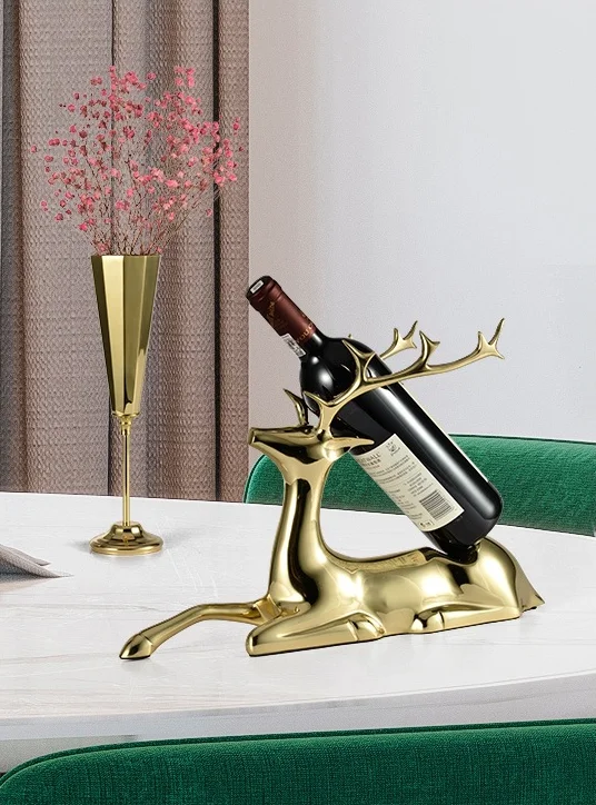 Animal type wine rack home decoration and hotel table decoration copper deer decorative metal wine rack
