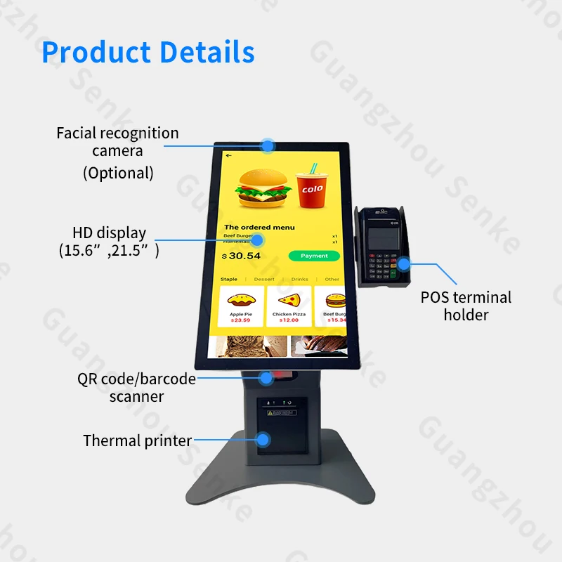 Self ordering kiosk support Android / Window OS 15.6 21.5 inch touchscreen fast food kfc desktop self service kiosk