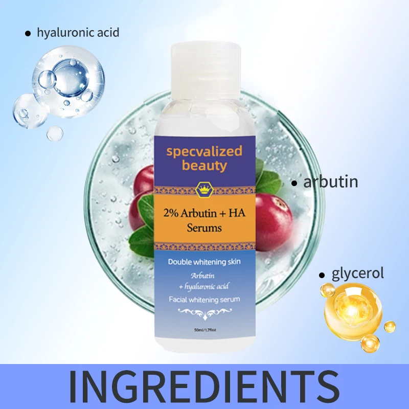Our own brand can be easily customized. Alpha Arbutin 2% + HA serum can improve uneven skin tone and pigmentation.