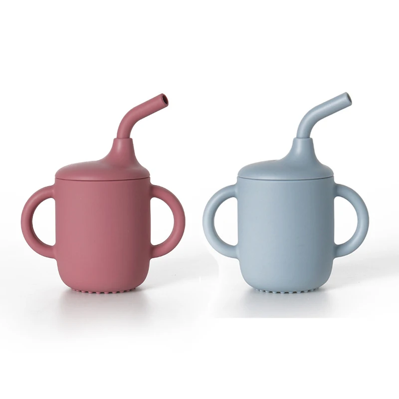 manufacturer silicone cups with lids and straw drinking leak proof anti slip 180ml baby water cup