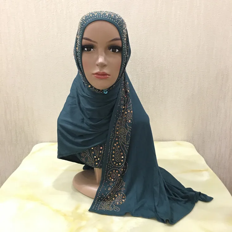  2019 новый стиль модный женский хлопковый хиджаб с камнем бриллиантовый Блестящий Шиммер мусульманский шарф со
