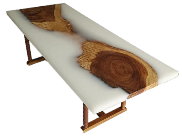 Solid Walnut Wood White Resin Table Top 1524x765x38mm