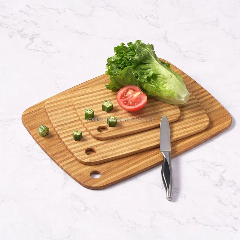 Woodsun Vertical Stripes Design Cutting Board Set Bamboo Chopping Board Bamboo