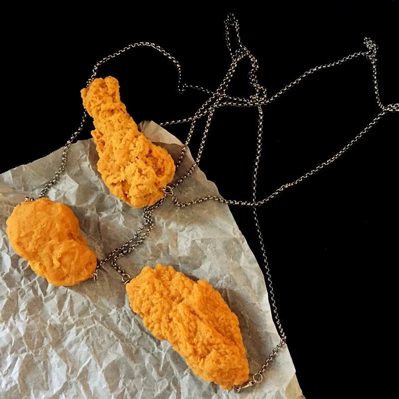 New Arrival Simulation Food Necklace Fried Chicken Leg Chicken Wings Resin Necklace Barbecue Resin Necklaces for Women and Girls