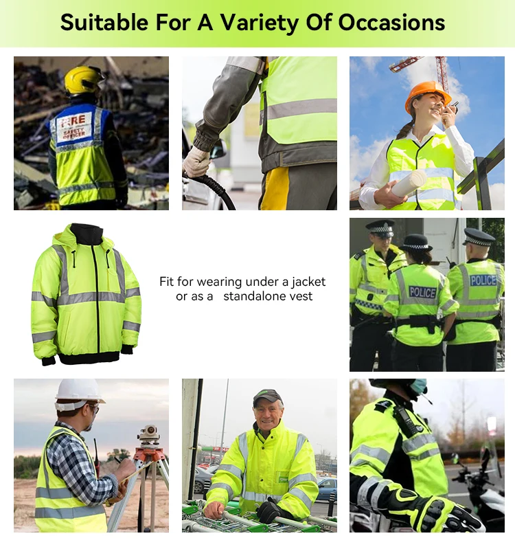 Heated Softshell Fluorescent Safety Jacket with Zipper Closure Warm Battery Pack Heated Vest and Jacket Warming Features
