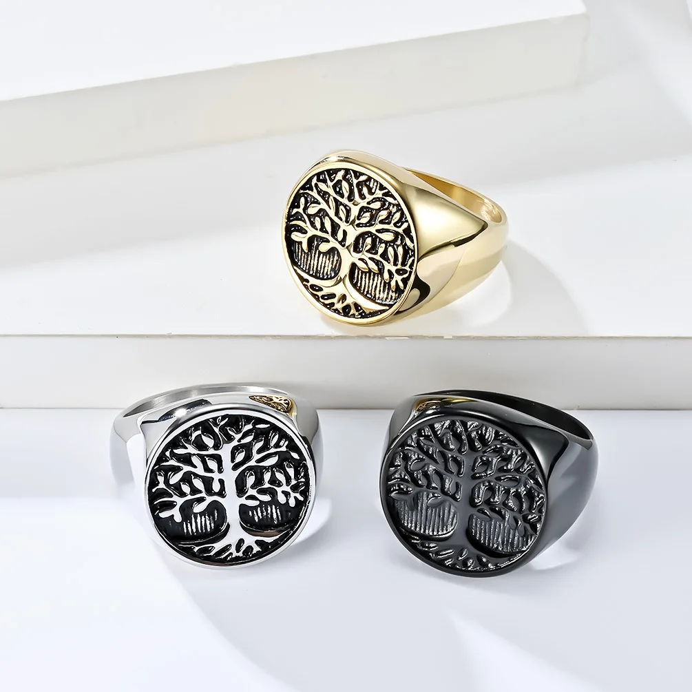 20mm Titanium Steel Ring Silver Black Gold-Vintage Life Flower Plant Tree Design Classic Engagement Gift Finger Rings  Series