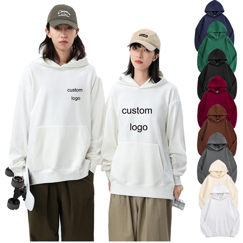 500g Custom Logo Streetwear Blank Heavy Pull Over Black Hoodies Cotton Plain Heavyweight Oversized Cropped Hoodie Men