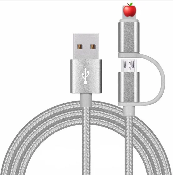 
For phone 2in1 USB Micro Wire Type C Cable 2A Fast Charge Braided Aluminum Data Cord for Android USB 2.0 Fast Charging cable 