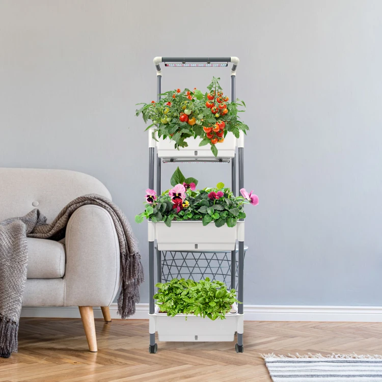 Indoor Garden Herb Grow Kit Home Garden Grow Rack with Smart Control LED Grow Light, for Short Tomato,Basil,Pepper