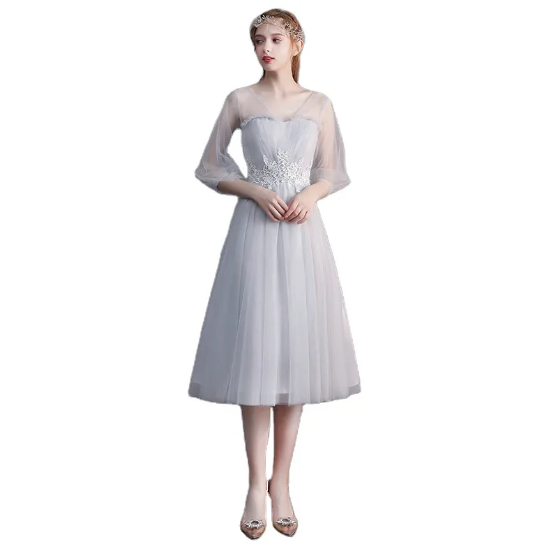 Wholesale Summer Grey Bridesmaid Dresses Mesh Breathable Straight Skirt Long Wedding Dress Bridesmaid Dress