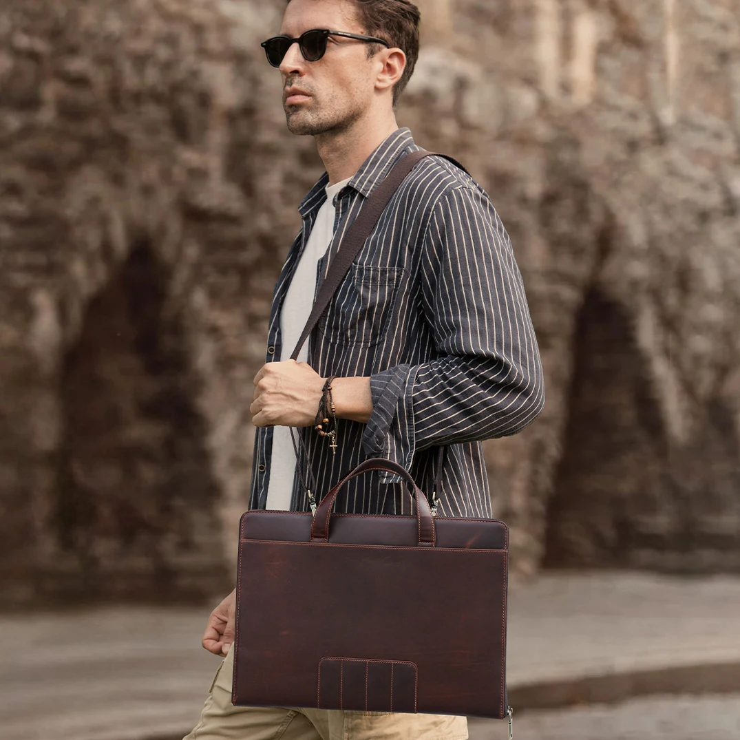 Leather Travel Laptop Briefcase Bag for 14 15.3 16.2 Inch Macbook Air M1 M2 16 Pro M3 PC Accessories Storage Case