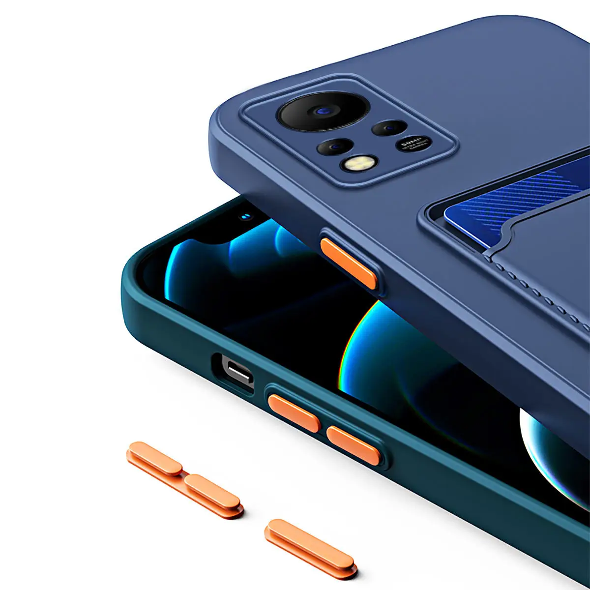 Unique Card Holder Design Mobile TPU Phone Cases for Iphone 13 with Pocket Slot Back Cover