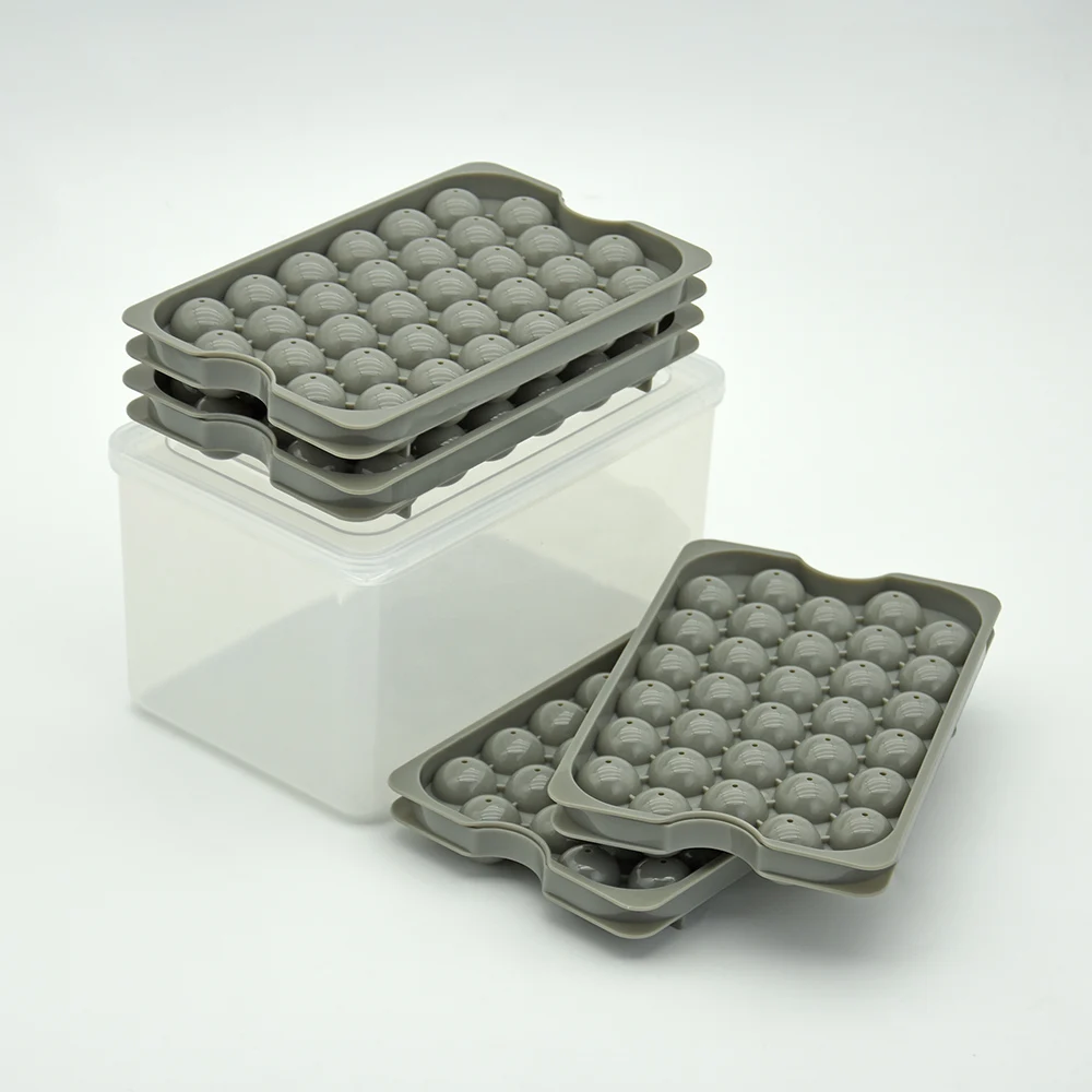 Custom New Upgraded plastic mini ice round ball maker plastic ice cube with scoop and storage bin