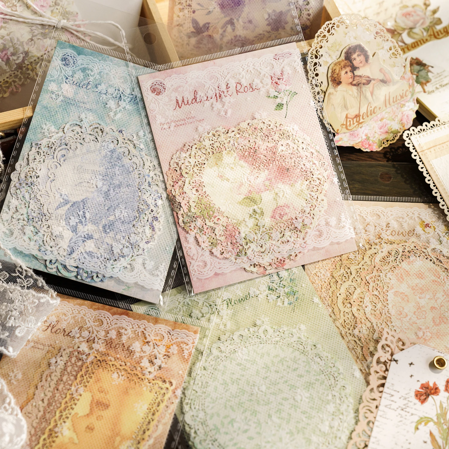 10 Pcs Floral Hollow Lace Material Paper Junk Journal Planner Scrapbooking Vintage Aesthetic Collage Decorative DlY Craft Paper