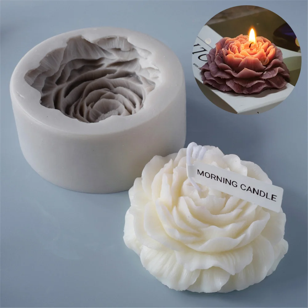 wholesale custom Gift Decoration Large Peony Soap Candle epoxy resin injection molding Mould  Silicone Mold for candle making