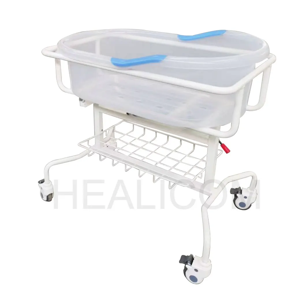 Professional Hospital Use Hospital Furniture Epoxy Coated Infant Bed with 40mm Mattress