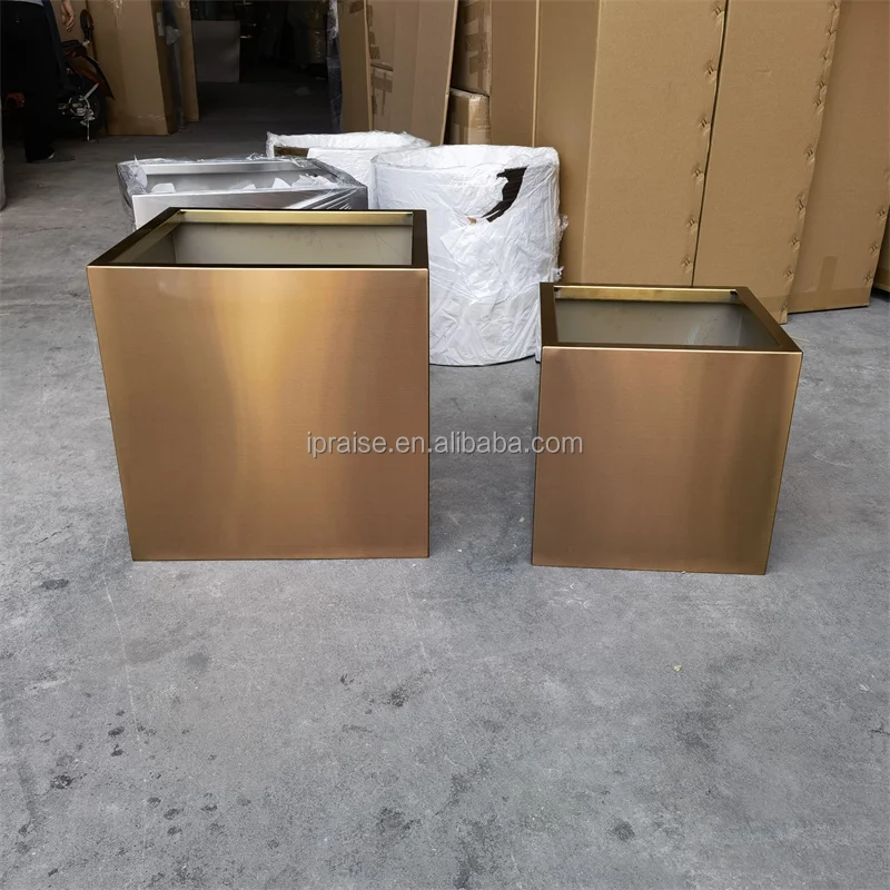 Home Decor Flower Vases Metal Gold Large Indoor Flower Pots / square planter boxes / flowerpot