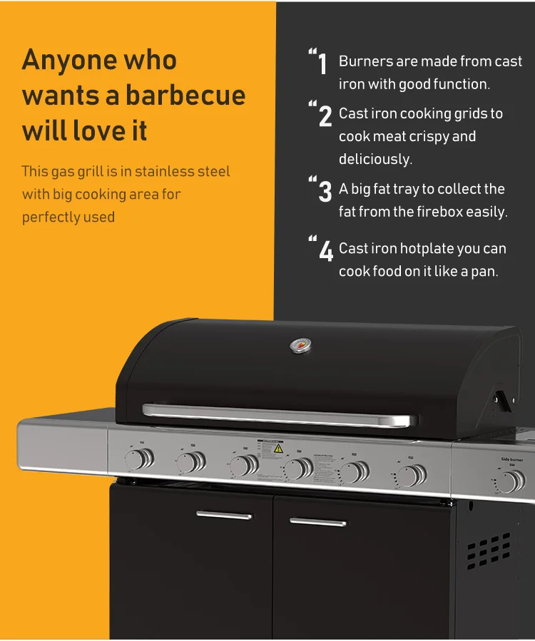 Professional Outdoor Stainless Steel CRS With Black Powder Coated Gas BBQ Grill
