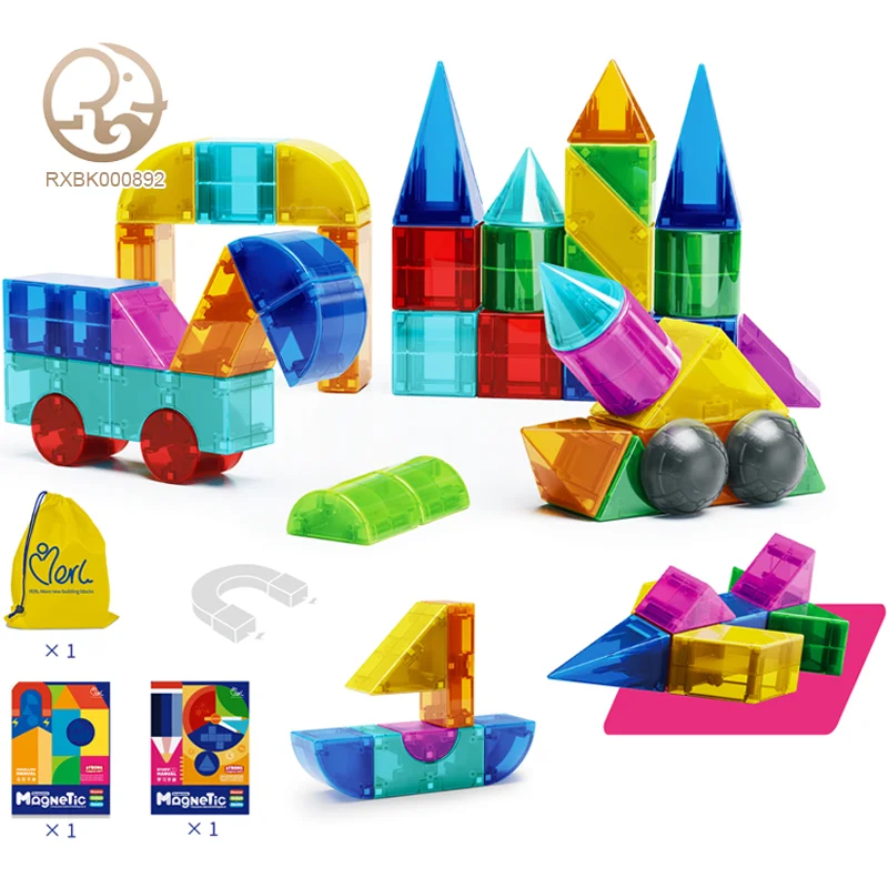 42pcs Clear Magnetic 3D Colorful Building Tiles Set Customized Interactive Creative DIY Educational Toys Kids Family Interactive
