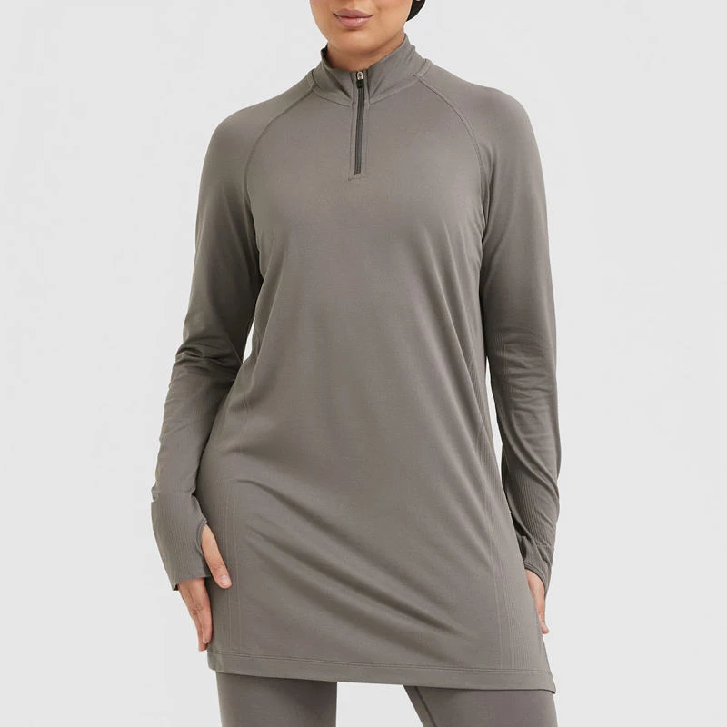 Plus Size Long Sleeve 1/4 Quarter Zip Modest Gym Wear Clothing Workout Abaya Sportswear Muslim Women