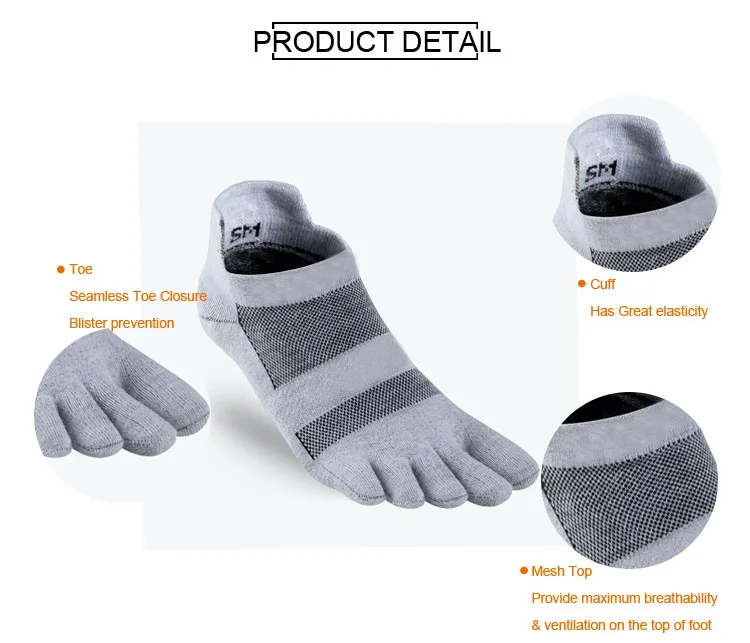 Custom Wholesale Mens Gray Mini Crew Coolmax Five Finger Split Toe Socks