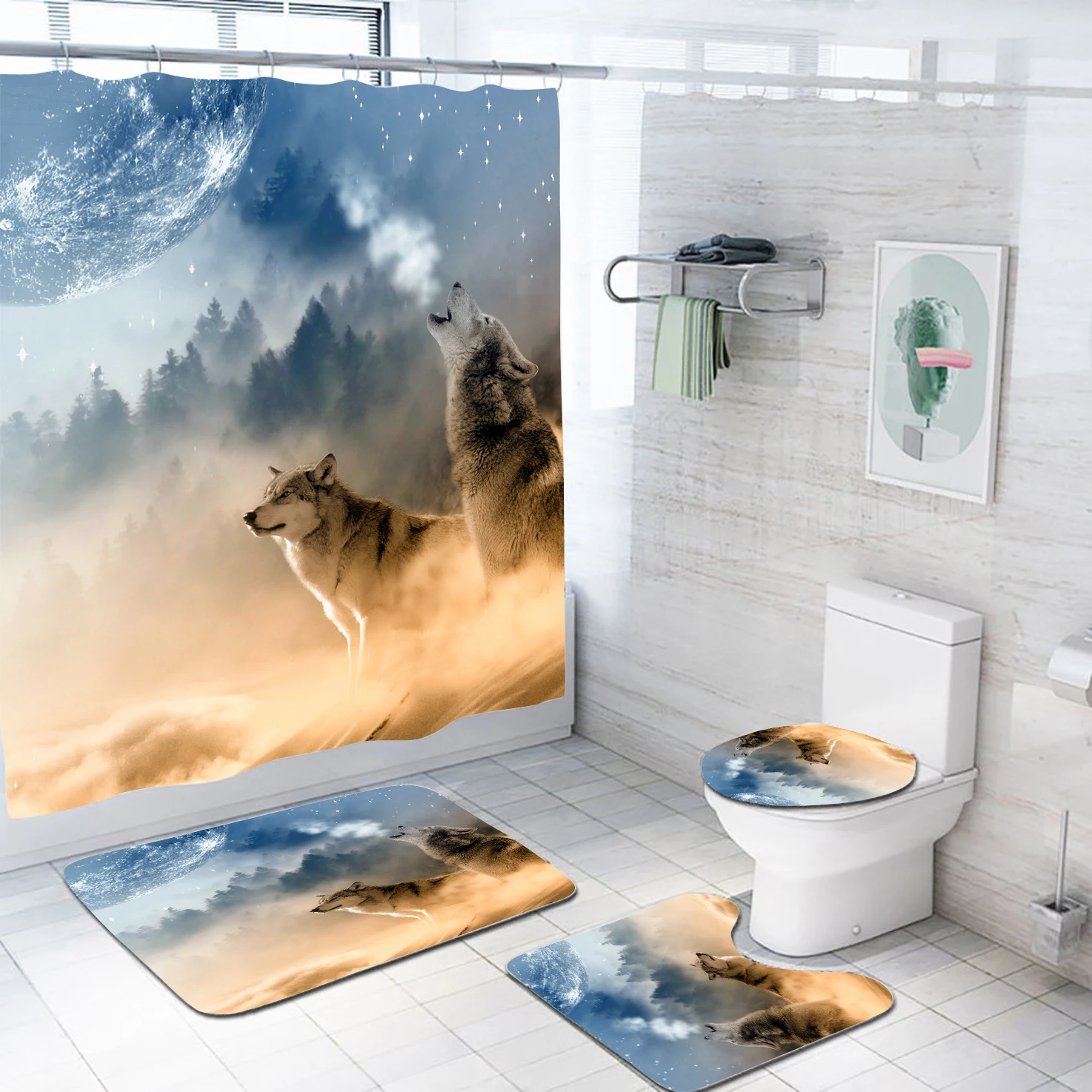 Popular Custom Design Printed cat animal  design Decoration shower curtain 4 pcs set for bathroom