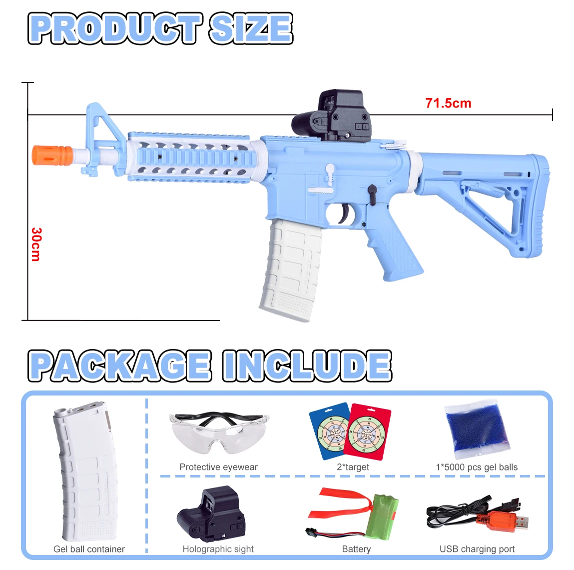 M416 Straight Clip Electric Gel Ball Blaster Toy Gun water gun for Kids for Children