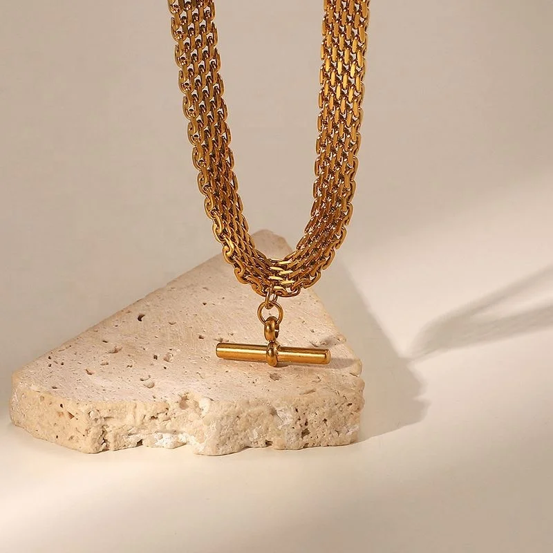 Trendy Punk HipHop Women 18K Gold Plated Stainless Steel Jewelry Clavicle Chain Link Mesh Choker Pendant Necklace