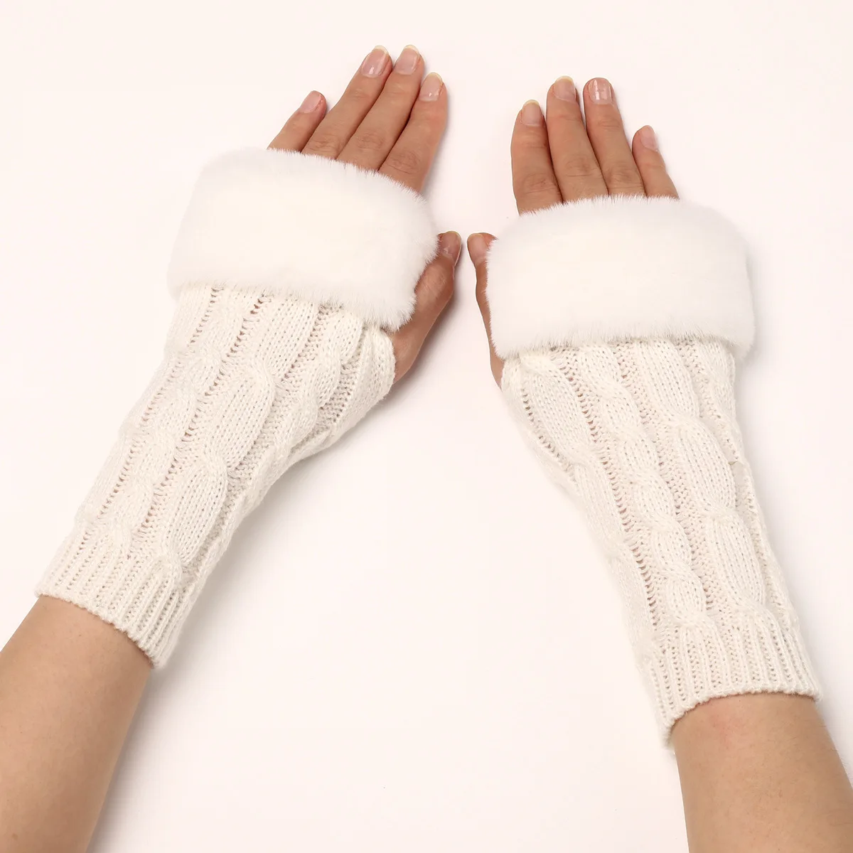Autumn And Winter Knitted Arm Sleeve Half Finger Wool Warm Gloves Fingerless Gloves For Women