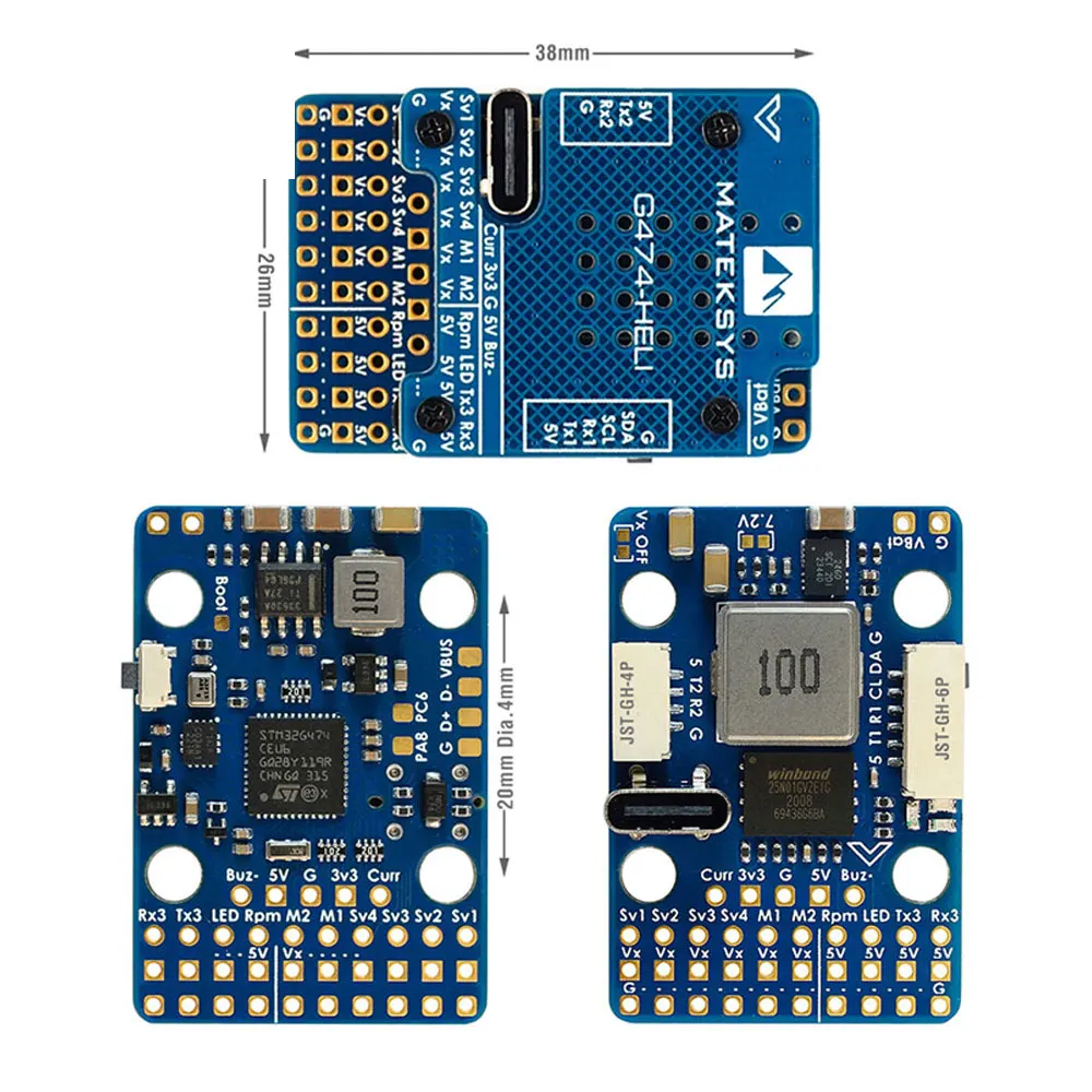 Built-In Stm32G474/Icm42688P/Spl06L/2X Bec/Rotorflight Firmware Rc Helicopter G474-Heli Flybarless Controller