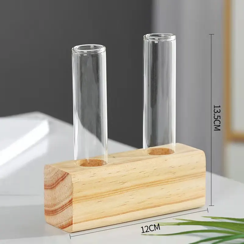 Desktop glass planter bulb glass vase with wooden stand propagation station