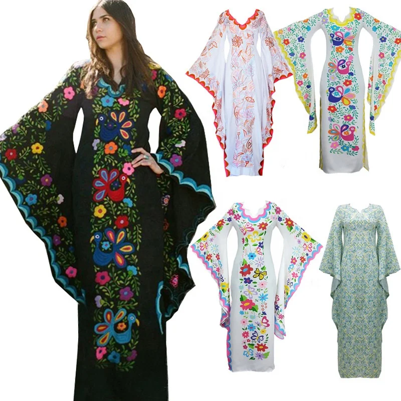 2022 Clothing Long Sleeve Beach Bohemian Ladies O Neck Floral Maxi Casual Boho With kimono Womens Dresses