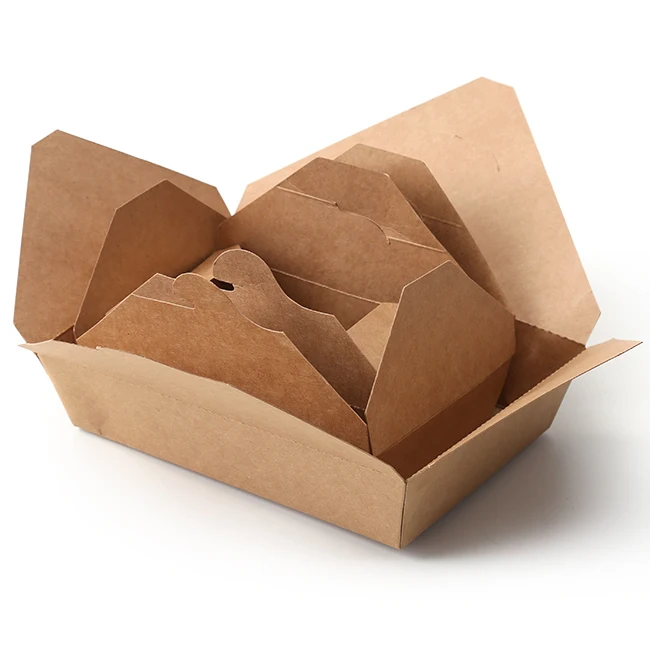 Low price takeaway compostable paper bento lunch boxes wholesale price kraft paper box packaging for food
