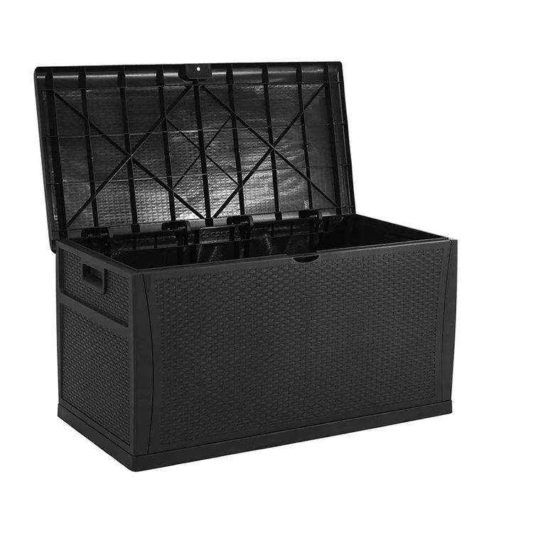 Оптовая продажа роскошный уличный палубный ящик на 120 галлонов большой коричневый контейнер для хранения из смолы коробка во дворе патио другая уличная