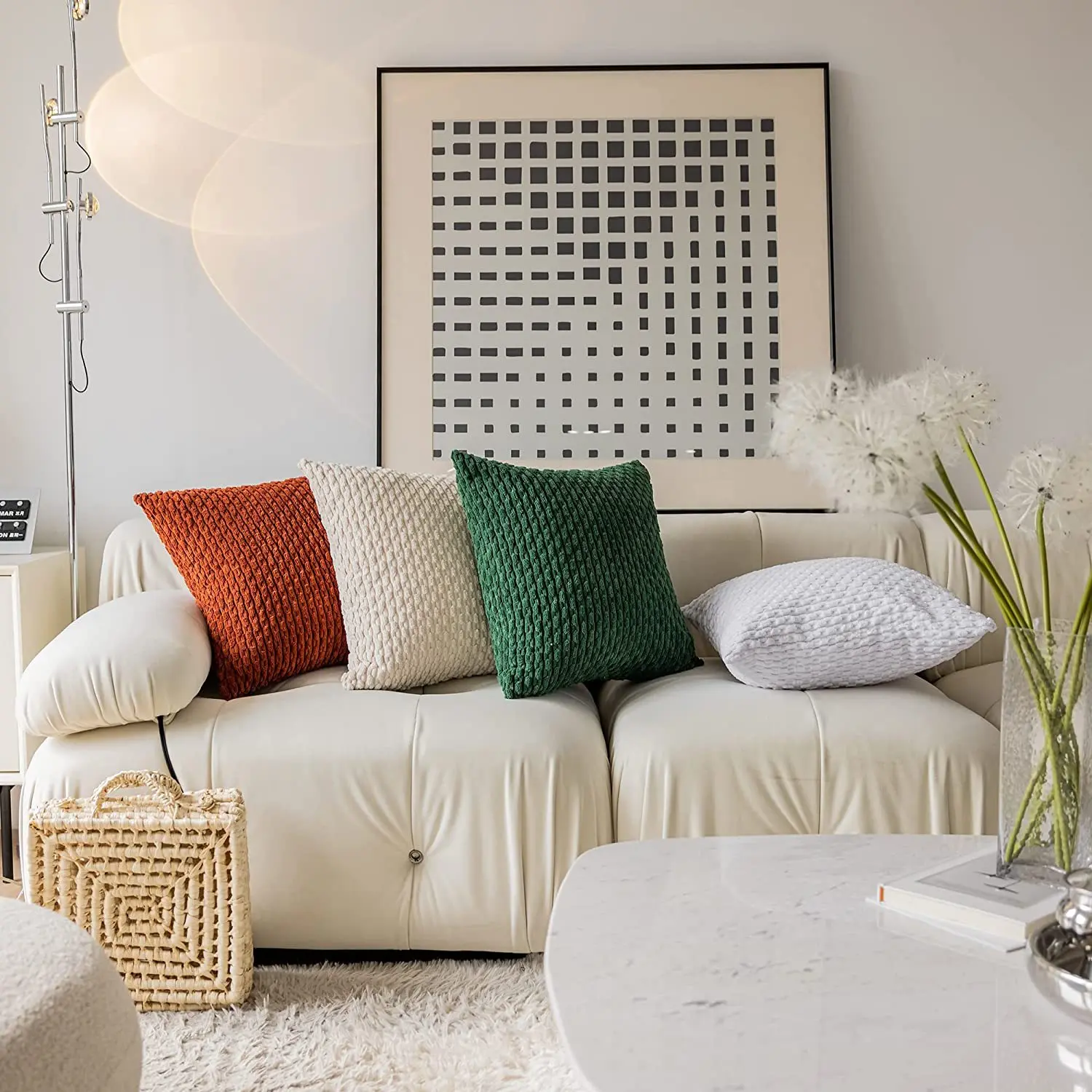 New Modern Decorative Luxury Soft Boho Striped Corduroy Plush Velvet Throw Pillow Case Cushion Cover Pillowcase