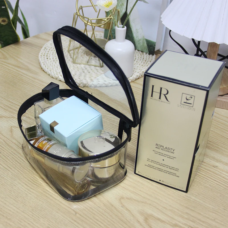 Custom Logo Printed Organizer Gift Toiletry Plastic Zipper Storage PVC Travel Cosmetic Makeup Bag