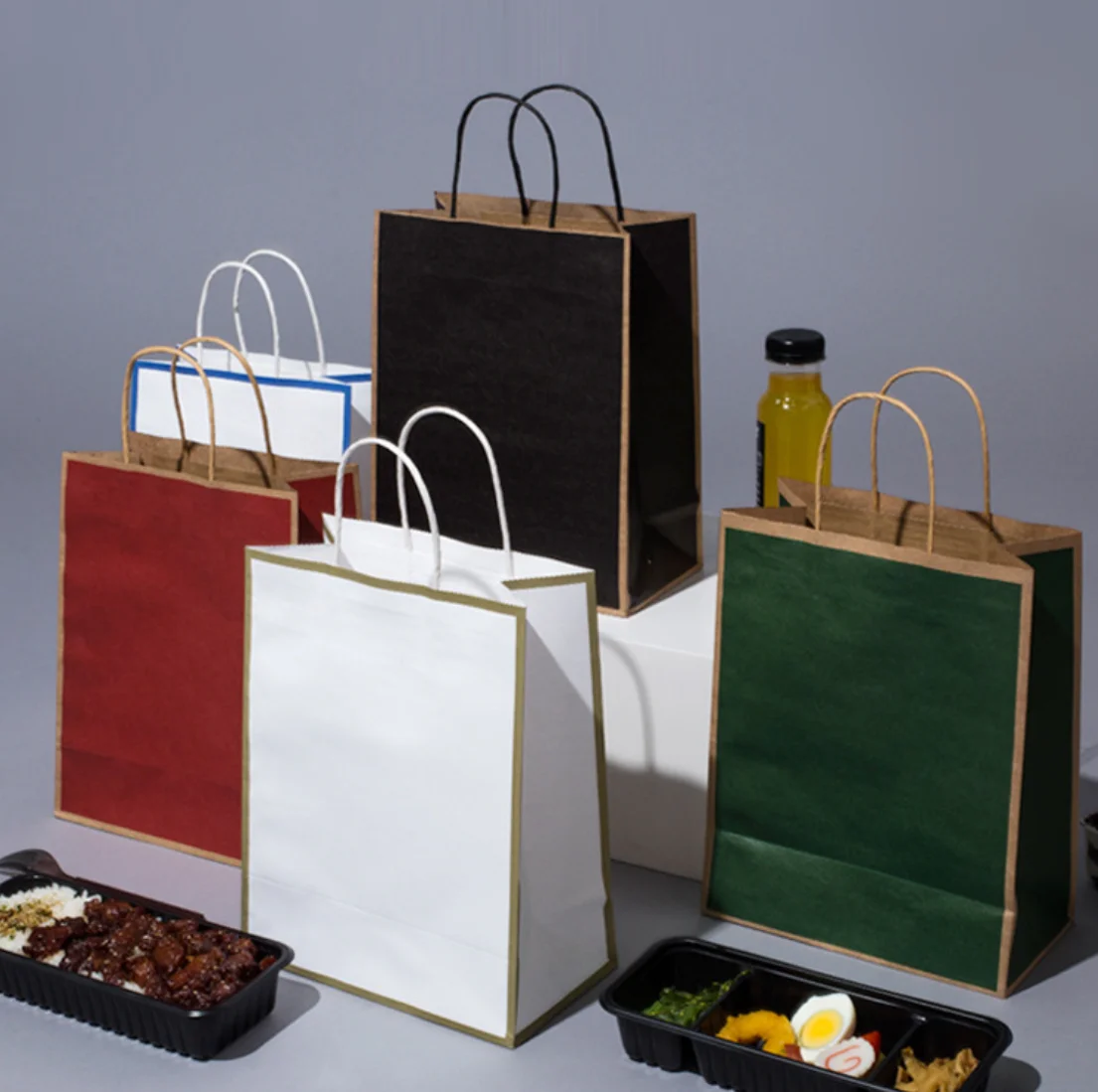 Tote Bag Kraft Paper Bag Clothing Shopping Shoes Handbag Pink Blue Green Paper Bags Custom LOGO