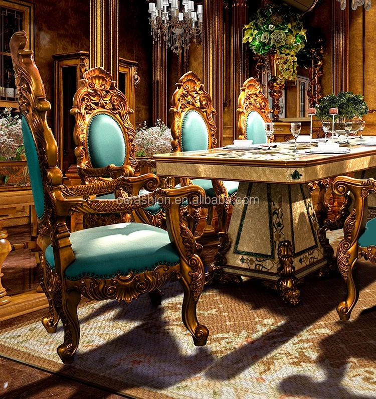 OE-FASHION custom European solid wood stick shell dining table and chair Italian luxury dining table palace villa furniture
