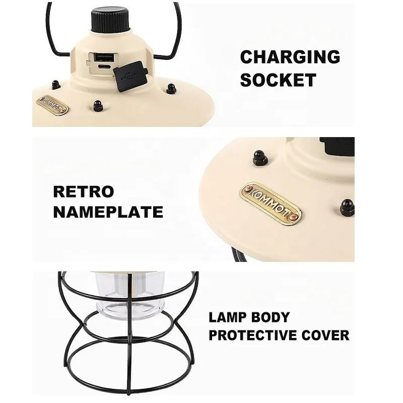 Outdoor Metal USB Rechargeable Vintage Led Camping Lantern with Power Bank