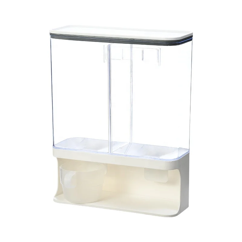 Two Divided Storage Dispenser Cereal Organizer Wall Mounted Plastic Storage Tank Moisture-proof Miscellaneous Grain Container