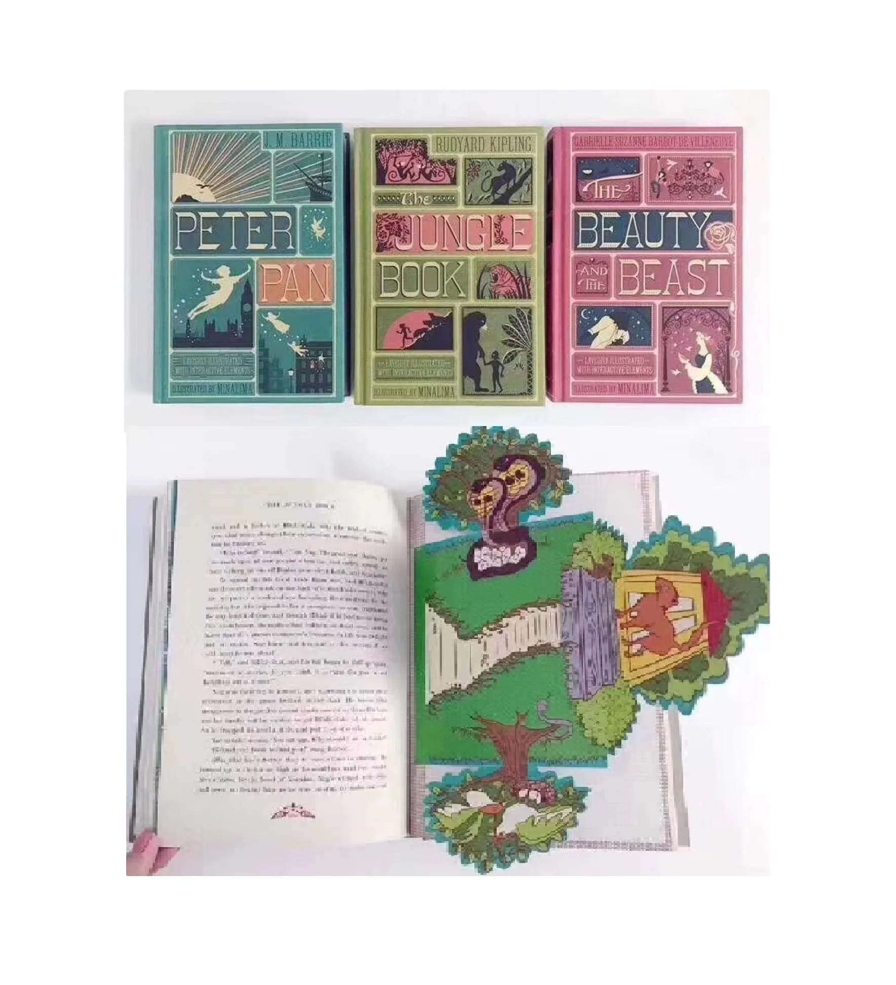 3D Fairy Tales Hardcover 3 pcs/set Peter Pan Beauty and the Beast Jungle Book for Children Story Book